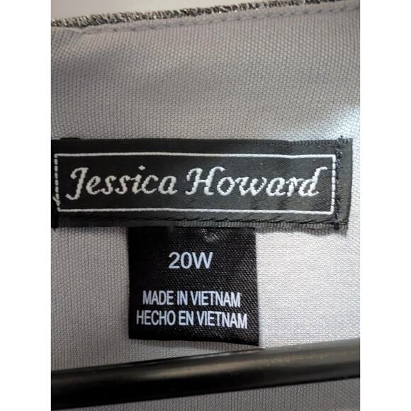 Jessica Howard Bow Tie Waist Dress Plus 20W Black Silver Shimmer Casual Cocktail - Picture 4 of 7